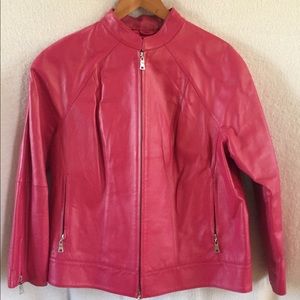 Pink leather biker jacket